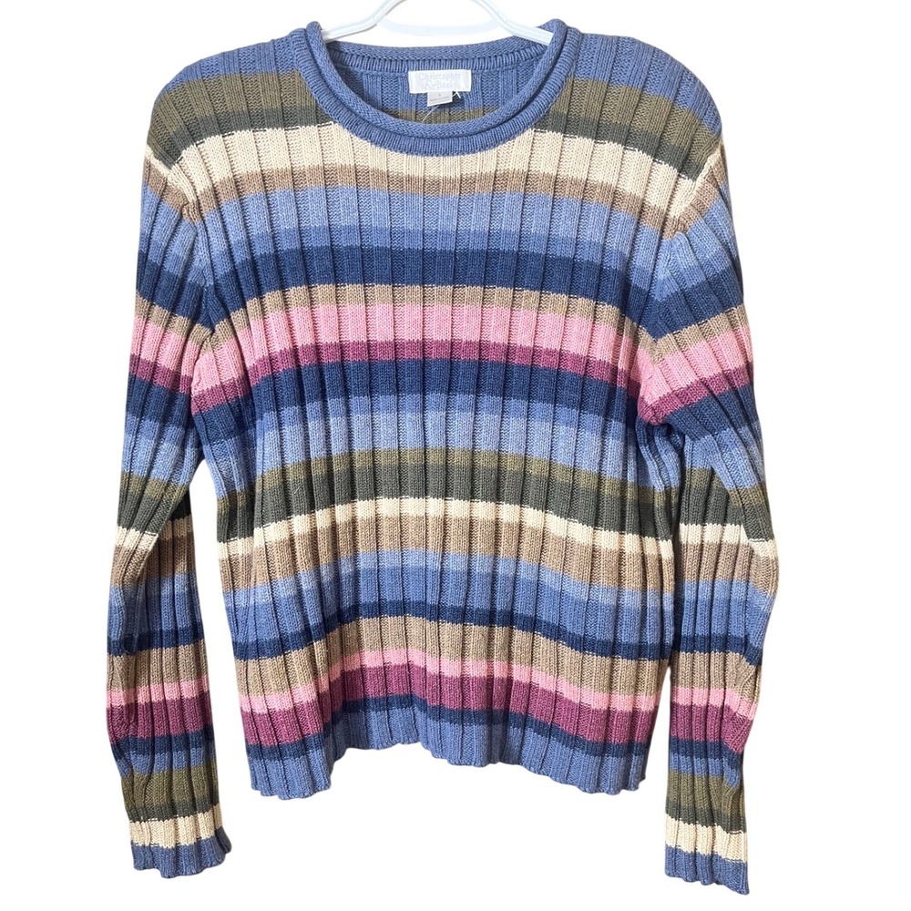NWOT Christopher & Banks Pastel Striped‎ Ribbed Knit Sweater Large 90's Coastal
